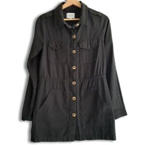 KISMET Button Down Light Shirt Jacket Utility Roll-Up Sleeves Black Sz S